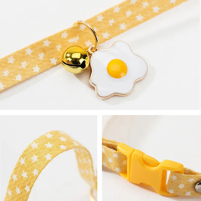 Adjustable small pet collar with bell pendant and bow tie decoration in green, pink or yellow