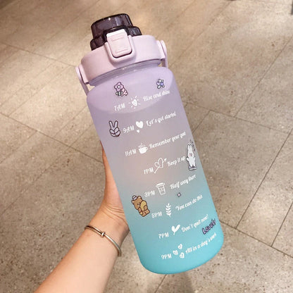 2000ml gradient color water bottle with straw and scale feature