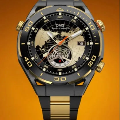 Gold smart sports watch with large screen, Bluetooth calling, heart rate monitoring and wireless charging