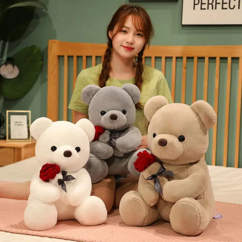 Soft, plush teddy bear-shaped pillow in brown, beige, and grey colors, perfect for cuddling and relaxation