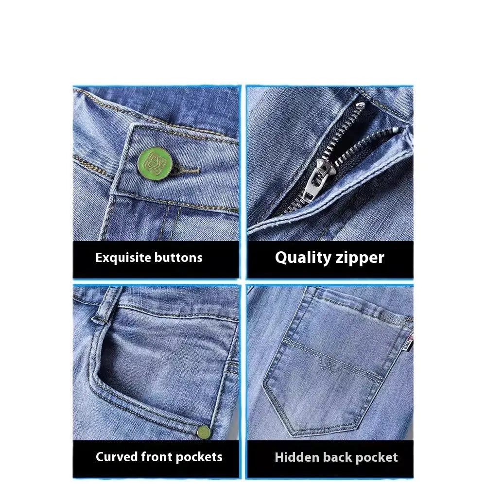 Men's tapered trousers in stretch cotton denim fabric for business casual wear