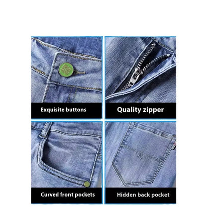 Men's tapered trousers in stretch cotton denim fabric for business casual wear