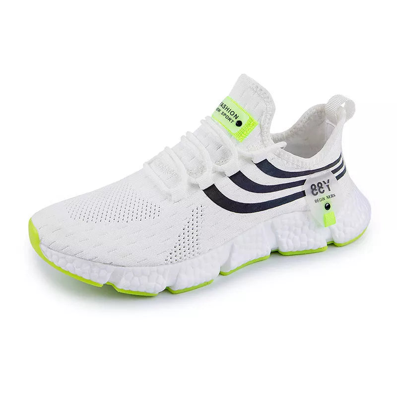 Korean Popcorn Rubber Sports Shoes with stretch fly woven design in white and black