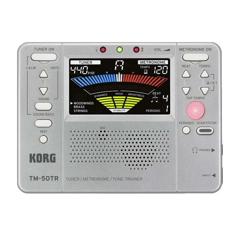Universal tuning metronome with plastic shell showing tempo controls and display