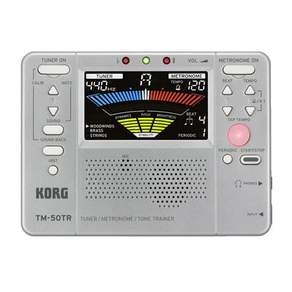 Universal tuning metronome with plastic shell showing tempo controls and display