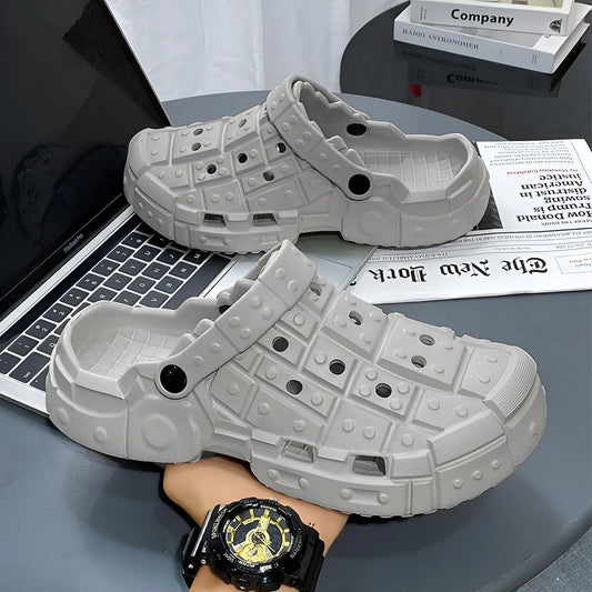 Men's sand-coloured EVA slippers with thick non-slip sole and toe-holder design.