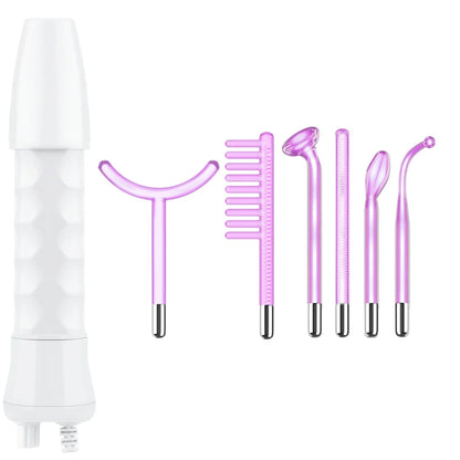 Purple high-frequency beauty instrument with six accessory heads for professional skin treatment