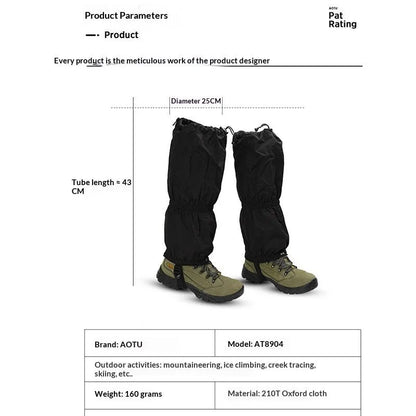 Black unisex gaiters in 210D Oxford fabric for skiing and hiking, one pair with or without LOGO