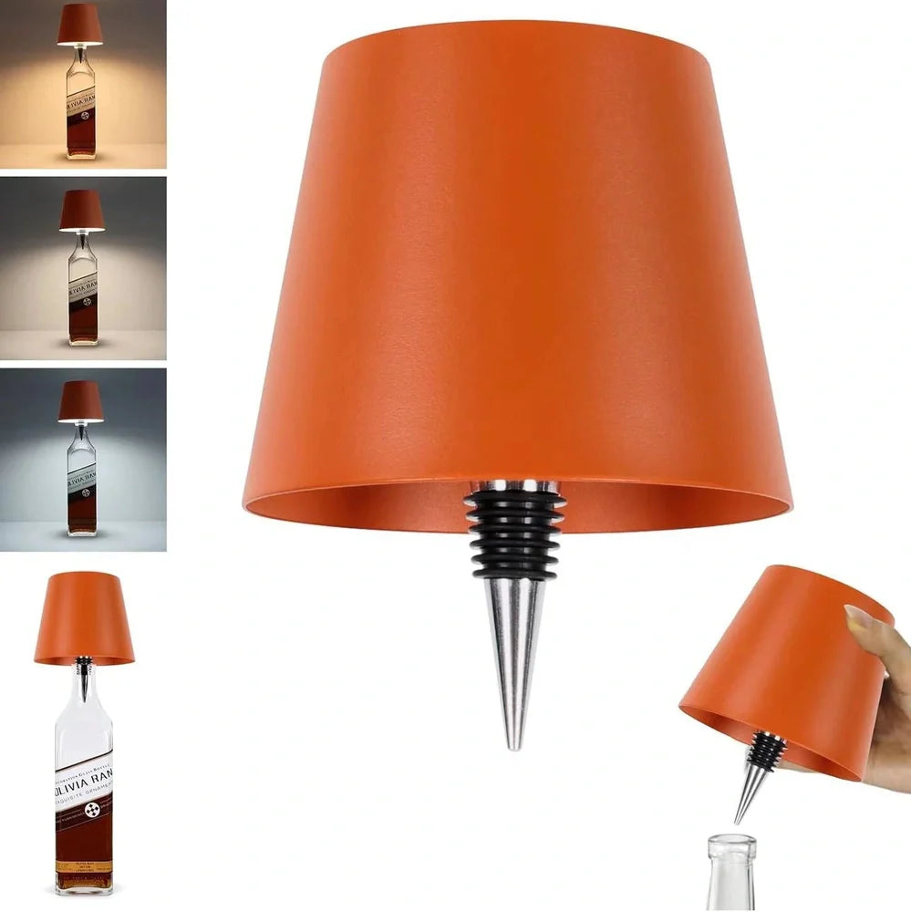 White cylindrical LED wine bottle table lamp with touch dimming and USB charging port