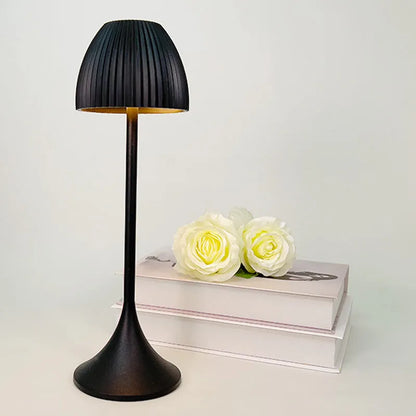 USB rechargeable night lamp with dimming pattern display in black thin round base design