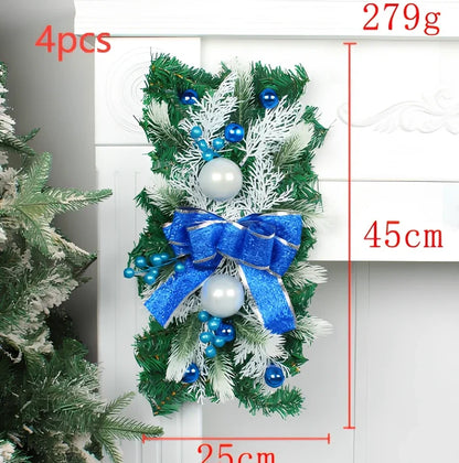 Christmas door curtain with glowing upside-down tree design in red, blue, or gold colours