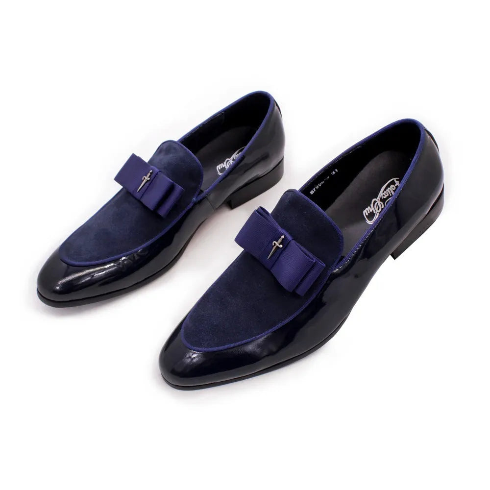 Men's low-top patent leather shoes with tassel detail in black, sizes 39-46, on a neutral background