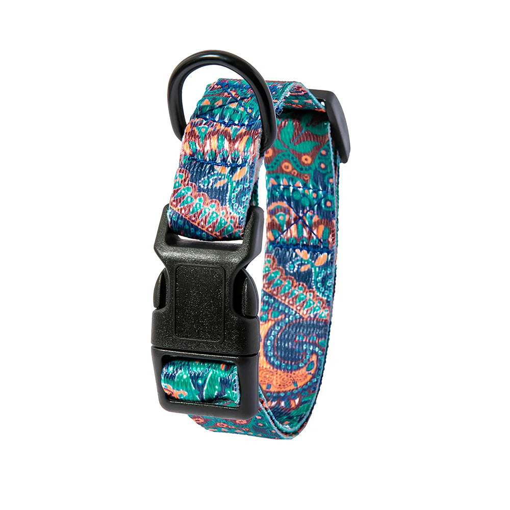 Adjustable dog collar and leash set with Bohemian pattern for dogs 3-27kg