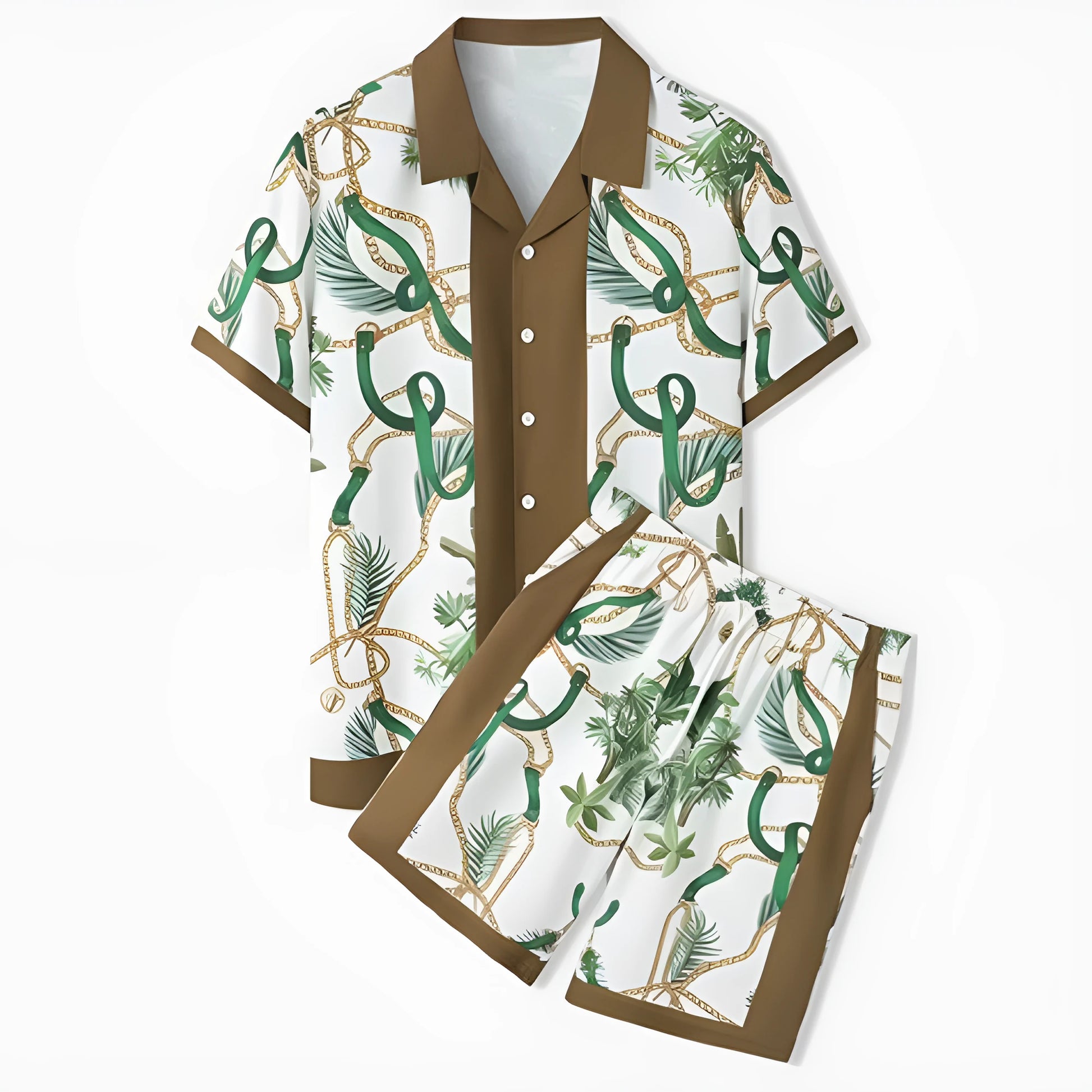Men's and women's plaid pattern beach shirt outfit with top and trousers on mannequin