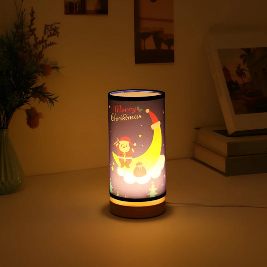 Moon Santa Claus shaped LED night light with USB plug and bamboo base