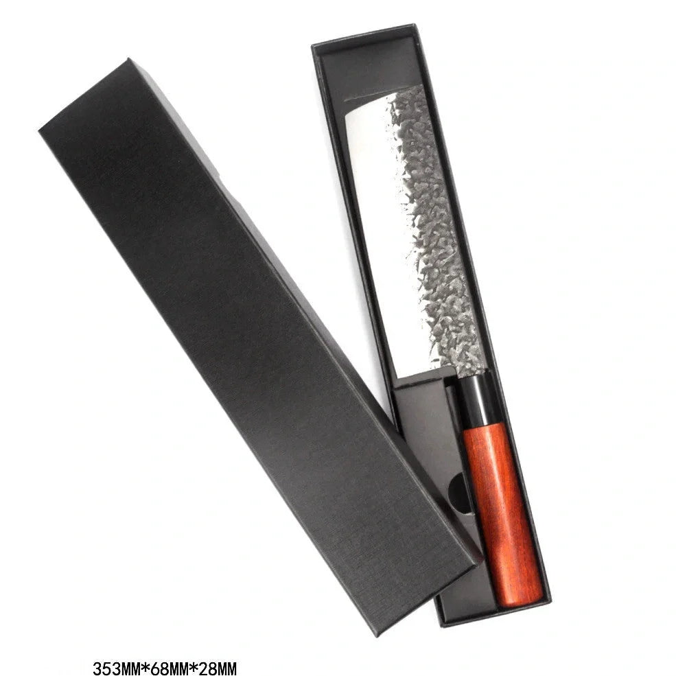 Handmade hammered forged Santoku knife with 18cm stainless steel blade and full tang handle