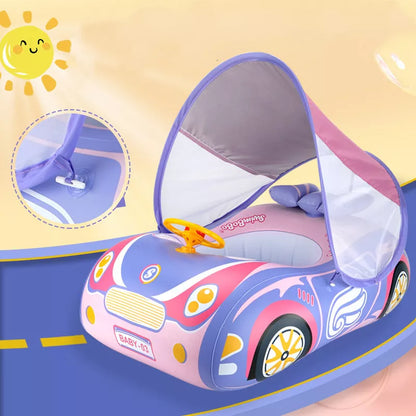 Children's running model swimming ring with sun protection and steering wheel