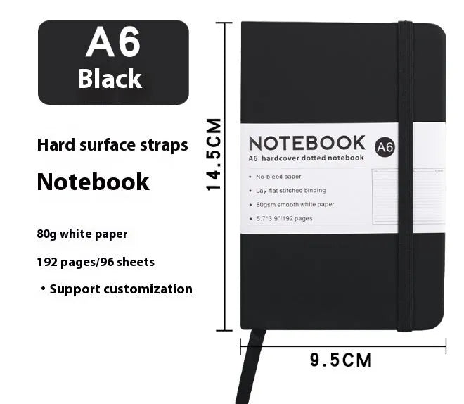 A5 skin feeling PU leather diary with strap closure and horizontal line pages in marble black colour