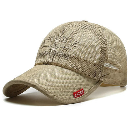 Adjustable mesh baseball cap in army green with dome crown and cotton fabric
