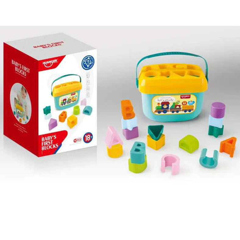 Six-sided plastic cube with shape matching slots for children's educational development