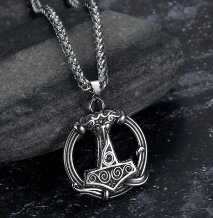 Stainless steel Norse rune necklaces with various Viking symbols and designs