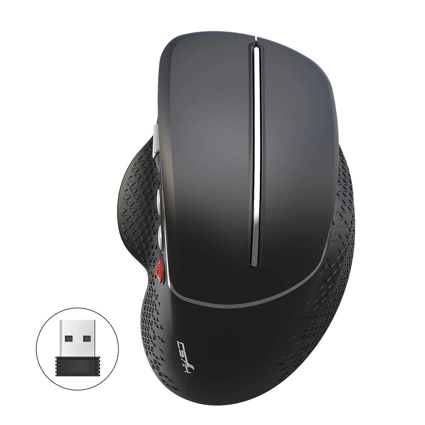 T32 black and silver grey wireless vertical ergonomic mouse with aluminium side roller.