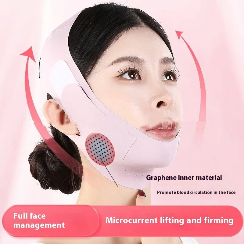 Purple and green V face shaping mask with graphene fabric for facial lifting and tightening