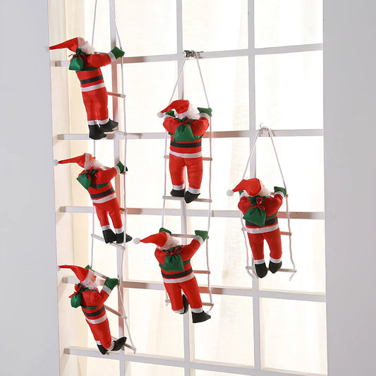 Santa Claus climbing plastic ladder Christmas ornament in multiple sizes from 25cm to 120cm