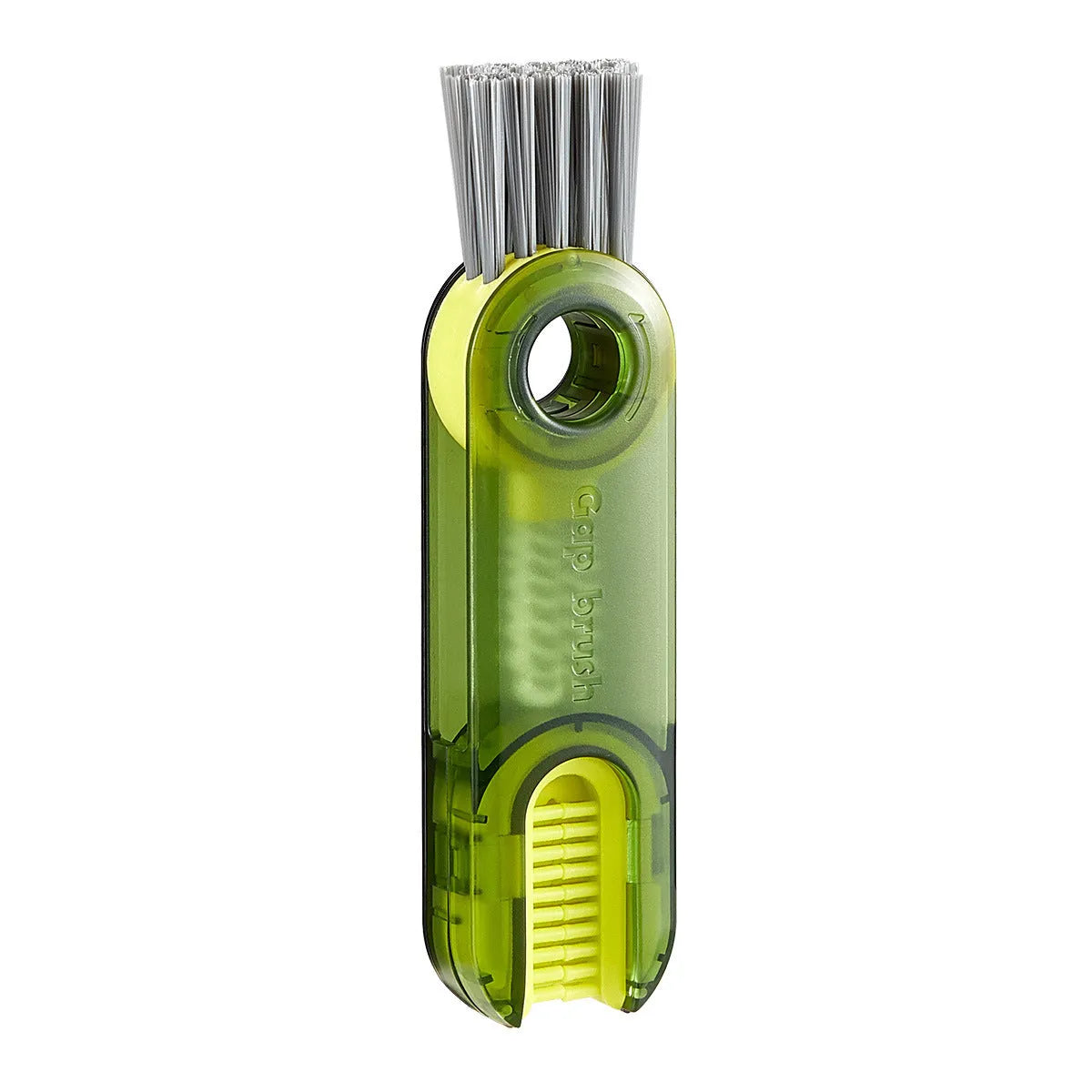Transparent green 3-in-1 cup lid cleaning brush with spiral design for hard-to-reach crevices