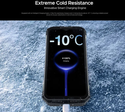 VMAX PRO mobile phone in black or grey colour, showing front view with charger and manual.