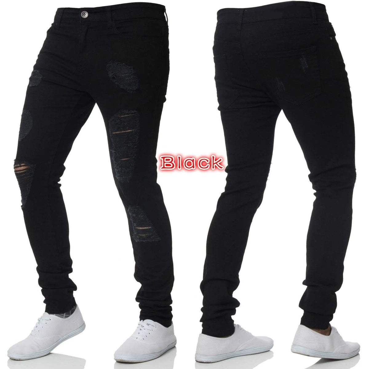 Jamal skinny denim jeans in black, blue, and Sku blue, sizes S to 3XL