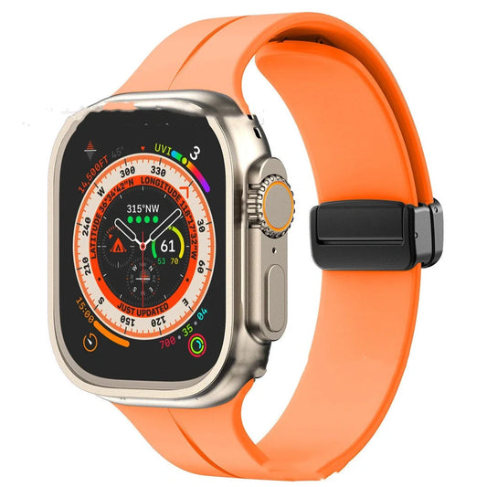 Magnetic silicone watch strap with folding buckle in multiple colours and sizes