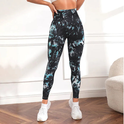 Light green nylon yoga sports pants with black and green alternating pattern, women's sizes S M L