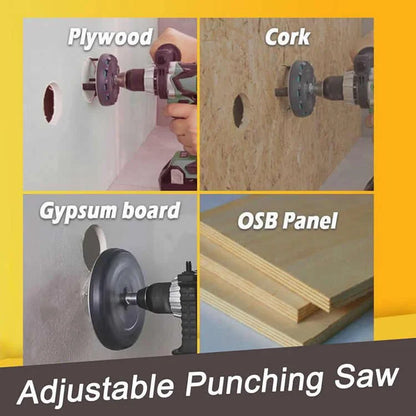 Versatile adjustable punch saw with a wide range of cutting diameters, allowing precise hole cutting in wood and other materials