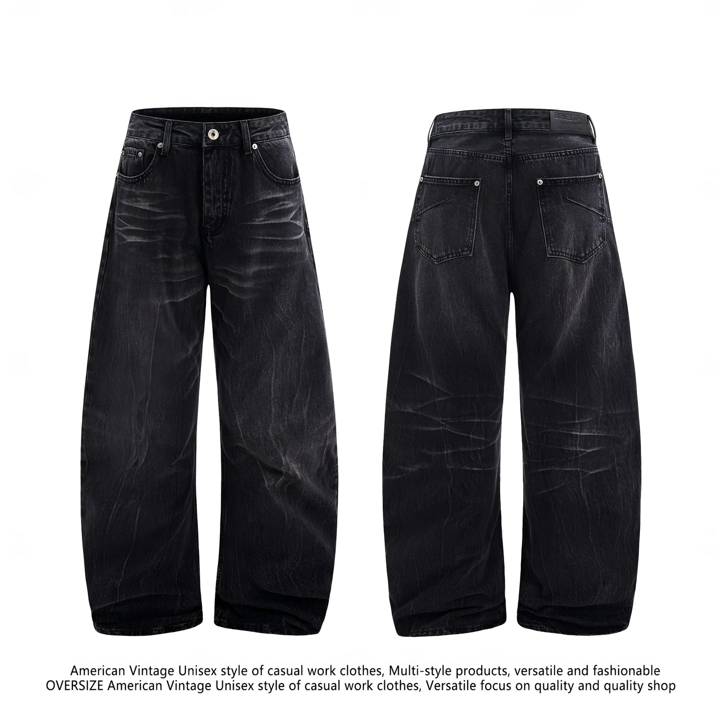 Black men's straight-leg jeans with an American washed old lightning crack distressed pattern.