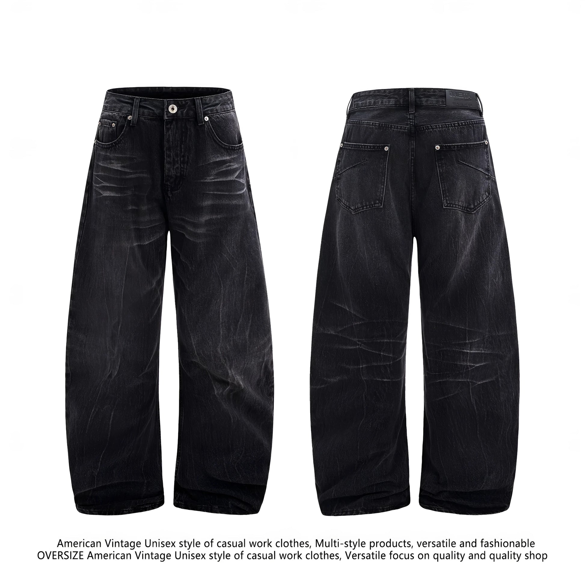 Black men's straight-leg jeans with an American washed old lightning crack distressed pattern.