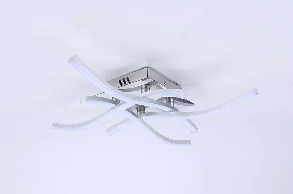 White aluminium ceiling lamp with modern design and LED lighting for room illumination