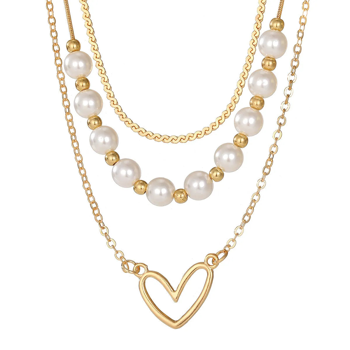 Vintage gold heart pendant necklace on a textured pearl chain, adjustable 41-50cm length.
