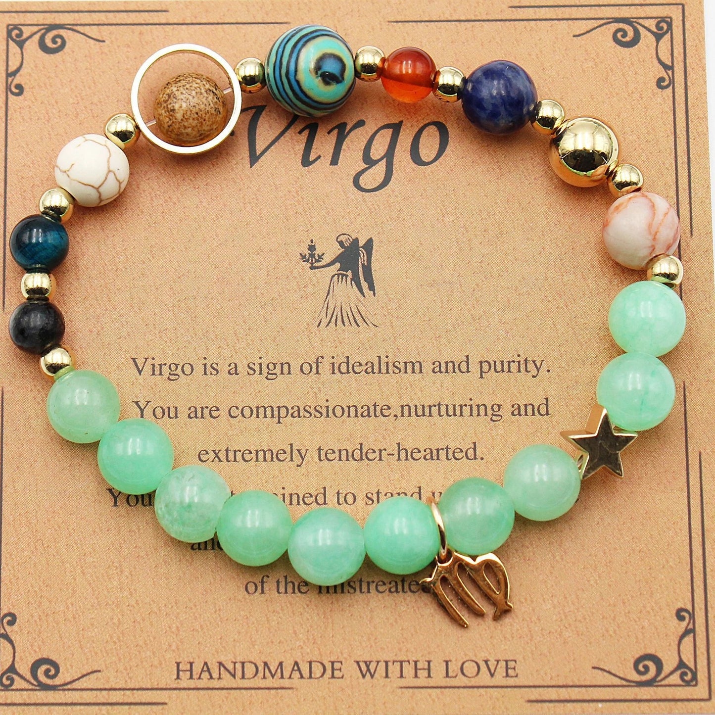 12 Constellation Morgan Stone Beaded Bracelet featuring detailed zodiac signs on 19mm beads
