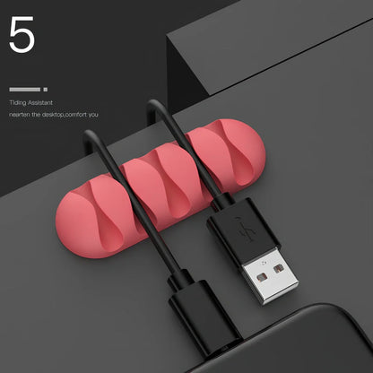 TPR silicone cable holder with Korean flannelette backing organising USB and network cables