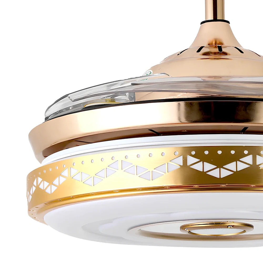 42-inch ceiling fan light with acrylic blades and gold three-tone lighting, remote control