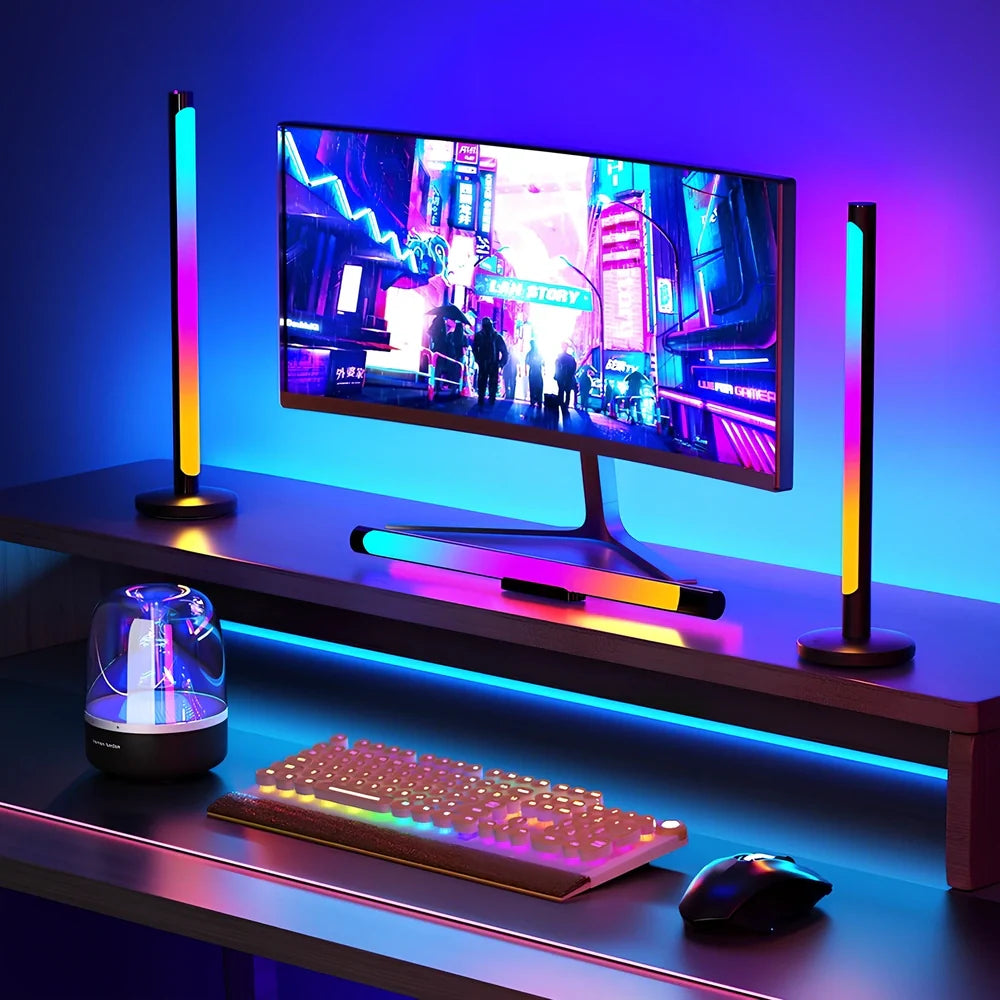 RGB music atmosphere light set with magnetic mounts and USB connectivity for desktop gaming rooms