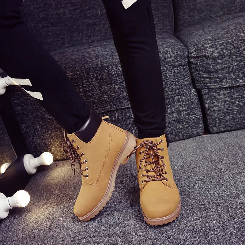Men's pink high-top Martin boots with velvet lining and flat bottom design