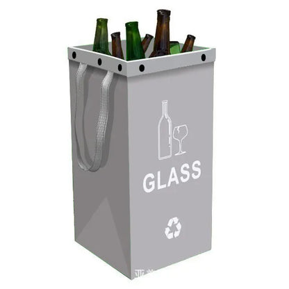 Handbag-style 40-litre garbage bin in blue, showing sorting compartments and 30x50x30cm dimensions