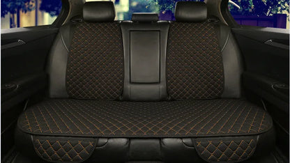 Flax linen car seat cover protector in beige, black, red and brown, with cushion and five-seat style options.