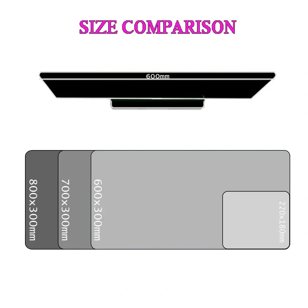 Character gaming mouse pad with 300x800mm surface and rubber base for precise tracking