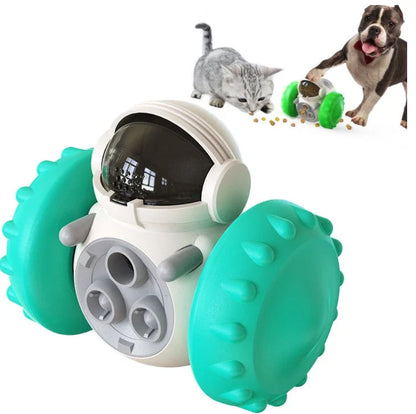 Innovative pet feeding toy with rolling balance system, keeps dogs and cats engaged and entertained