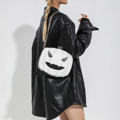 Halloween Cartoon Pumpkin Shoulder Bag in various colors with adjustable chain strap