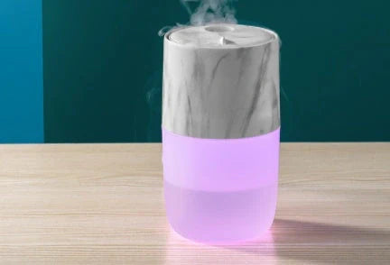 Mini USB air humidifier in white, black, coffee, and marble style options