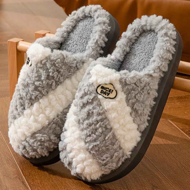 Non-slip couple house slippers with EVA sole for winter warmth in multiple colors